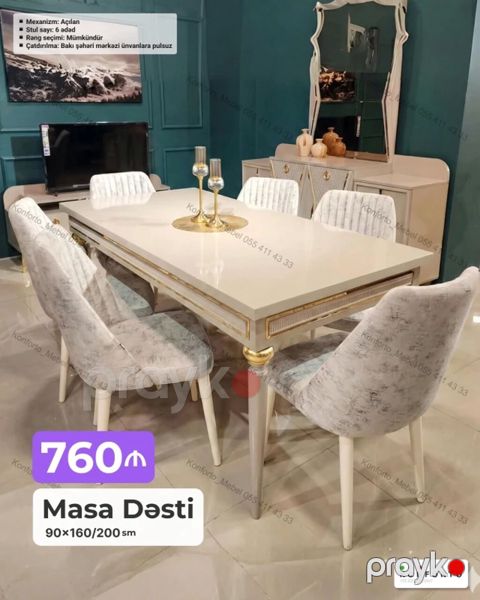 Masa Dəsti – 90×160/200 sm - Mexanizm: Açılan (uzadıla bilər, 160 — Bakı