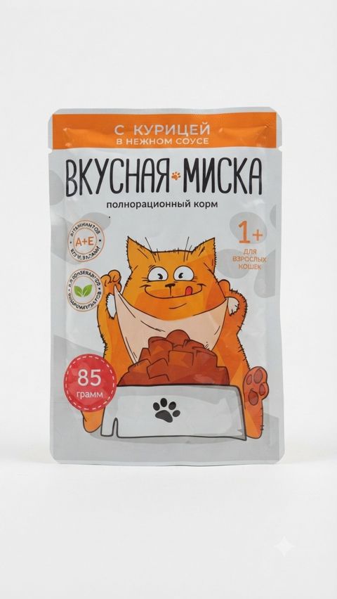 Nəm yem Вкусная миска, yetkin pişiklər üçün, 85 q, Toyuq, Sousda tikələr — Bakı