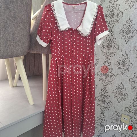 Qırmızı-ağ qaşqaldaq (polka dot) naxışlı qadın donu - Rəng və naxış — Bakı