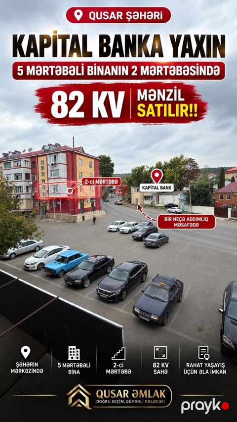 3-otaqlı mənzil, Qusar r., 82 m² — Qusar