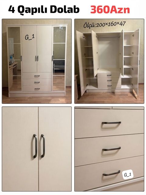 4 qapılı dolab Qiymət: 360 AZN Ölçü: 200 160 47 sm — Ucuz serfeli Mebel — Şkaflar