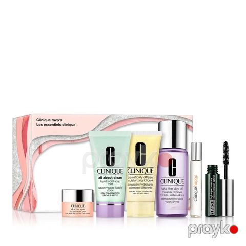 Üz qulluğu üçün kosmetika dəsti Clinique (losyon30 ml + kirpiklər üçün tuş 5 ml + üz üçün yuyunma yağı 30 ml + makiyajın silinməsi üçün vasitə 50 ml + sprey 5 ml) — Bakı