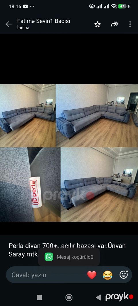 Perla divan 700₼. açılır bazası var.Ünvan Saray mtk. 0061. Fatimə99 — Bakı