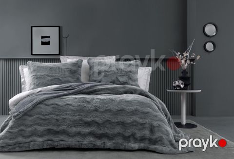 Örtük və yastıq üzü dəsti Yataş Liza, örtük 230x240 sm, yastıq üzü 2 əd x 50x70 sm, tünd boz — Bakı