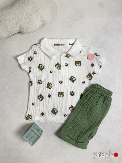 Oğlanlar üçün dəst, tünd yaşıl, pambıq, ölçü 9-12 ay — Bakı