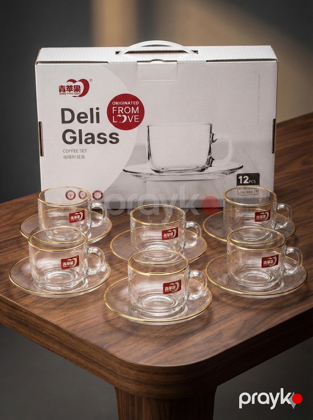 Qəhvə dəsti Deli Glass, şüşə, 6 nəfərlik, 12 parça, şəffaf — Mallar, Bakı (3)