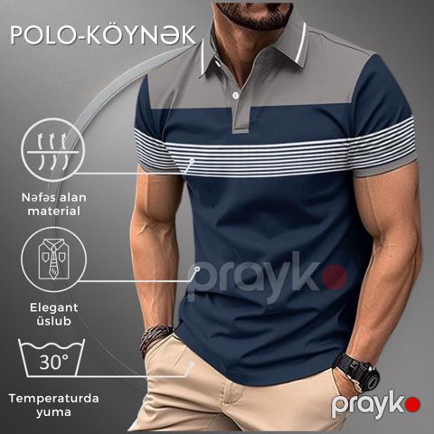 Kişilər üçün polo EB_1066, göy, poliester, ölçü XXL — Bakı