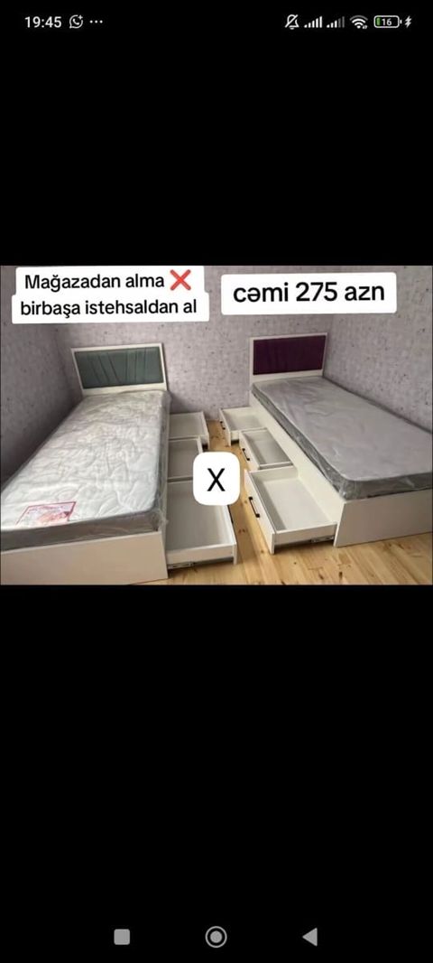 Tək nəfərlik çarpayı – saxlama çekmecəli model - Rəng: ağ korpus — Bakı