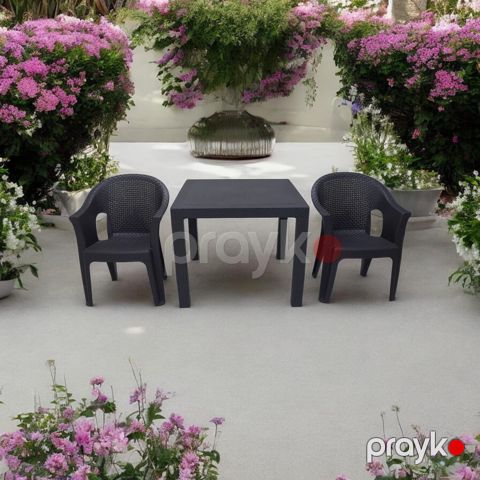 Bağ üçün mebel dəsti (masa + oturacaq), bambuk/plastik, qəhvəyi, 3 parça — Bakı
