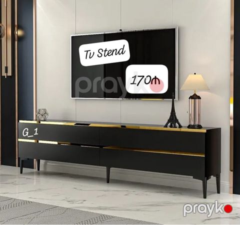 TV stend – modern dizayn - Rəng: qara, qızılı xətlər ilə - Üslub — Bakı