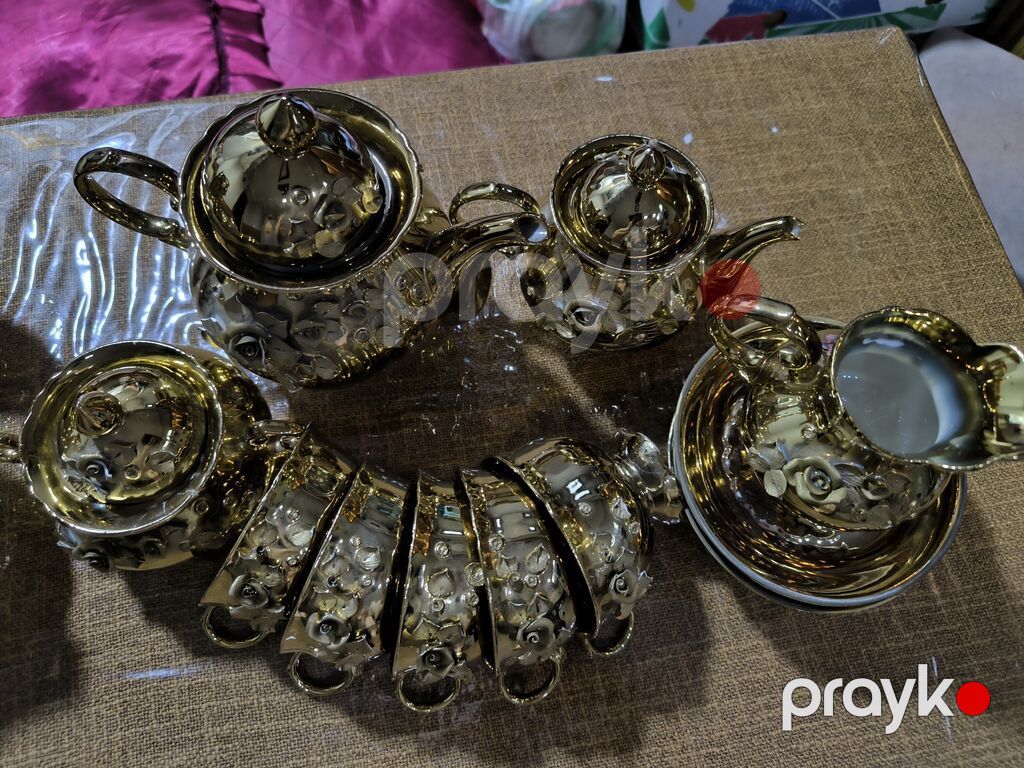 Çay dəsti, rəng - Qızılı, Keramika — Süfrə qabı, Bakı (3)