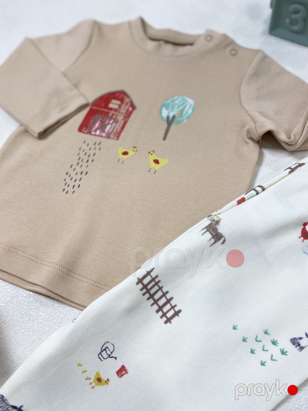 Şalvarlı pijama dəsti 11015, pambıq, bej, ölçü 6-9 ay — Mallar, Bakı (3)