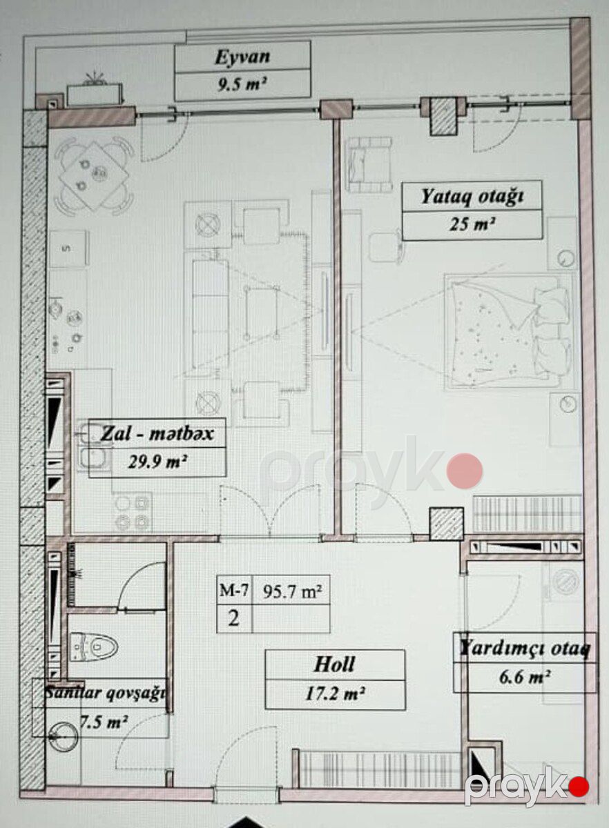 Satılır 2 otaqlı yeni tikili 95.7 m² — Mənzil, Bakı (4)