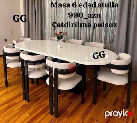 Masa və stul dəsti - Komplekt: 1 ədəd geniş süfrə masası + 6 ədəd — Mehdiabad