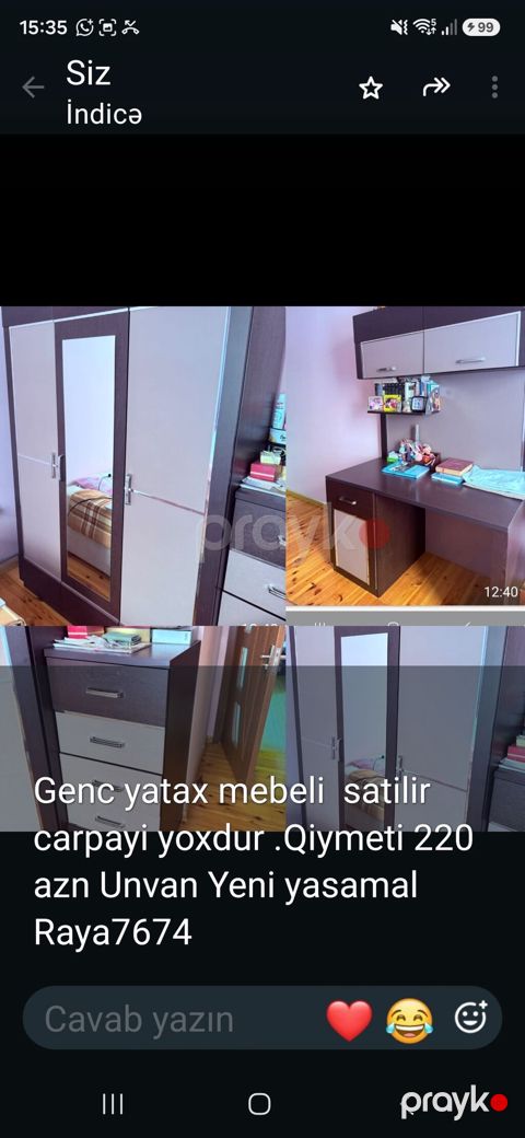 Gənc otağı üçün mebel dəsti Tərkibi: - 3 qapılı şkaf, ortasında güzgü — Sumqayıt