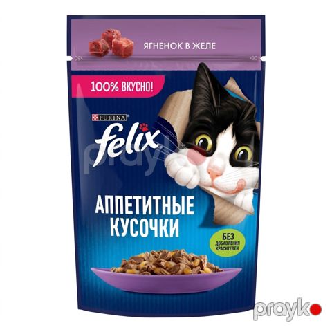 Nəm yem pişiklər üçün Felix İştahaçan parçalar, Jeledə, Quzu, 75 q — Bakı