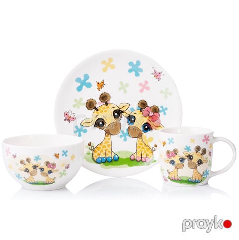 Uşaqlar üçün qab-qacaq dəsti Ardesto Baby Giraffes AR3452GS, 3 əşya, farfor, rəngbərəng — Bakı