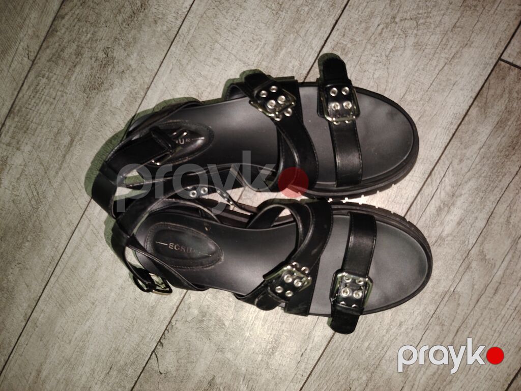 Qara platformalı qadın sandal. - Marka: Ecco (iç tabanda logo — Sandal, Bakı (3)
