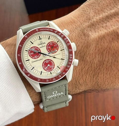 Omega x Swatch Speedmaster MoonSwatch dizaynlı qol saatı. Saat krem — Bakı
