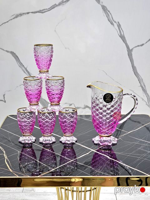 Dəst qrafin + 6 stəkan, şüşə, çəhrayı - homestore_vm1374 — Bakı