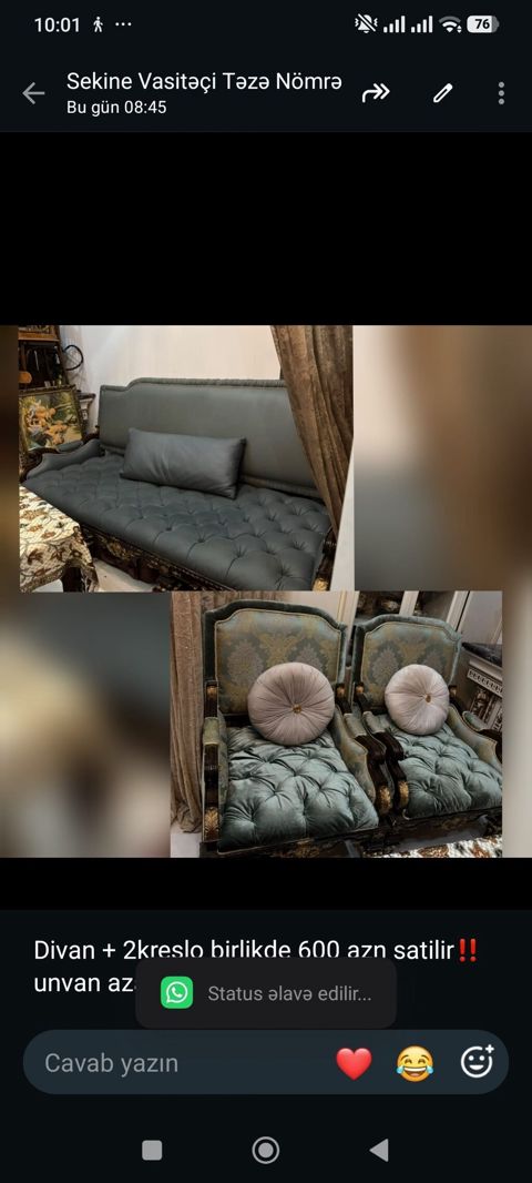 Divan + 2kreslo birlikde 600 azn satilir‼ unvan azadliq pr 2483 sekine — Aişə Xanım — Yumşaq mebel dəstləri