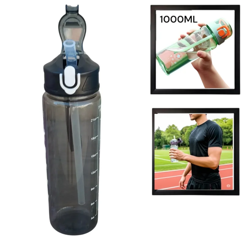 İdman su qabı WS1276, şəffaf/qara, 1000 ml — Bakı