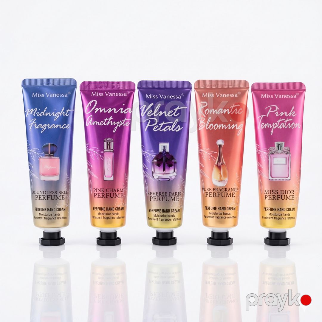 Nəmləndirici əl kremləri dəsti Miss Vanessa Midnight Fragrance/Omnia Amethyste/Velvet Petals/Romantic Blooming/Pink Temptation 30 ml x 5 əd — Mallar, Bakı (2)