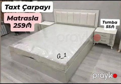 Taxt çarpayı dəsti - Rəng: açıq krem/boz tonlarda - Başlıq: yumşaq — Bakı