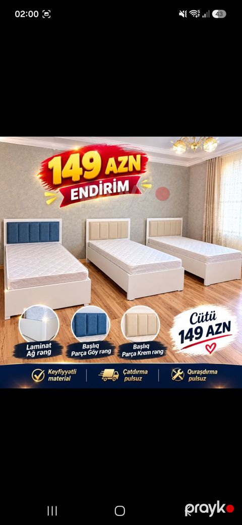 Məhsul: Tək nəfərlik laminat çarpayı dəsti - Rəng: Gövdə ağ laminat — Xırdalan