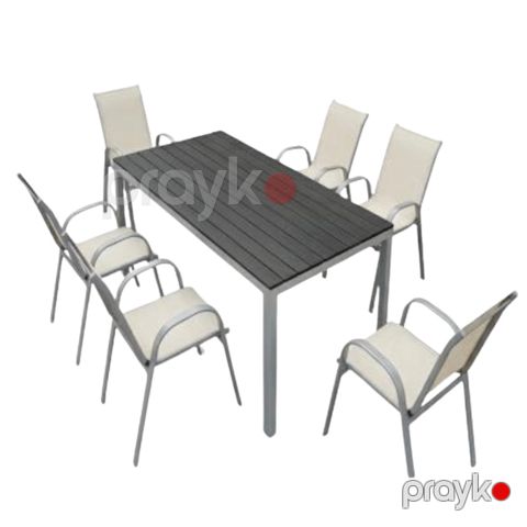 Bağ üçün mebel dəsti HomeDepot 1+6, masa 180x90x76 sm, 6 nəfərlik, stul 55x60x95 sm, alüminium — Bakı