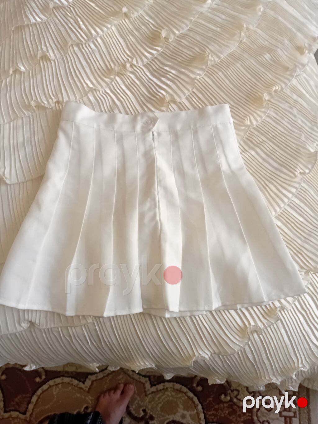 Ağ plisəli mini skirt-şort (skort) - Rəng: qar kimi ağ - Dizayn: ön — Ətəklər, Digah (2)