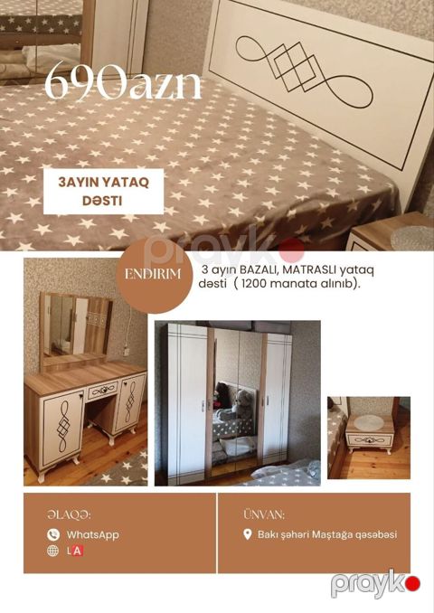 L / 3 ayın *Bazalı, Matraslı* yataq dəsti 690 azn 1200 manata — Bakı