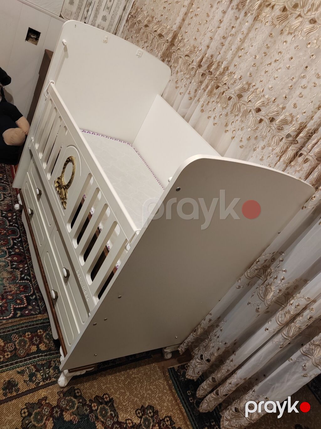 Uşaq beşiyi – “Baby Mood” model - Rəng: ağ, qızılı dekor elementli ön — Bəşikləri, Bakı (2)