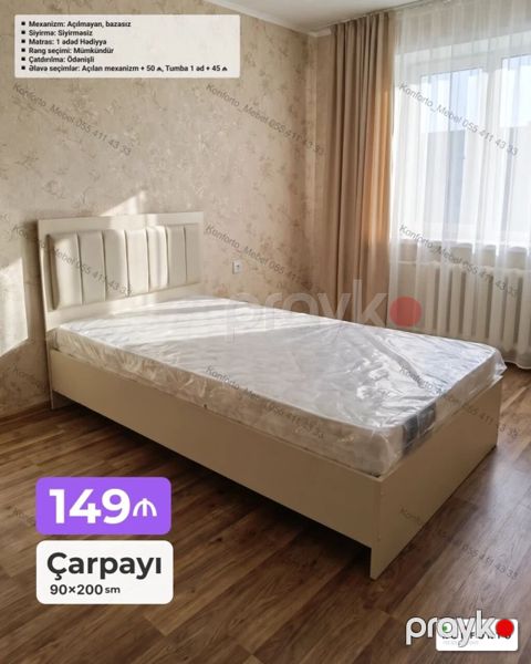 Çarpayı – 90×200 sm Xüsusiyyətlər: - Mexanizm: açılmayan, bazasız — Bakı
