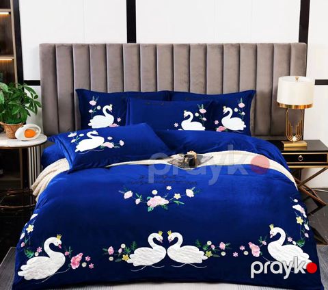 Yataq dəsti b2, yorğan üzü 200x230 sm, mələfə 220x240 sm, 2 əd yastıq üzü 50х70 sm, ikinəfərlik, velür, göy — Bakı