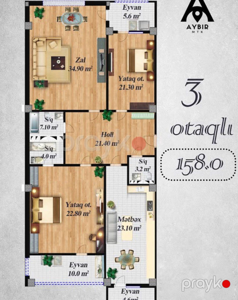 Satılır 3 otaqlı yeni tikili 158 m² — Mənzil, Bakı (3)