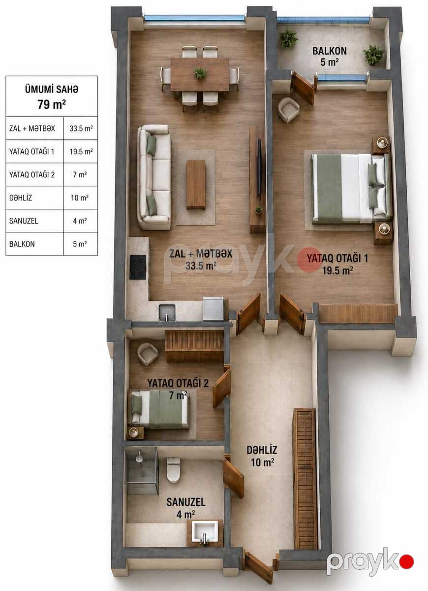 Satılır 2 otaqlı yeni tikili 79 m² — Mənzil, Bakı (5)