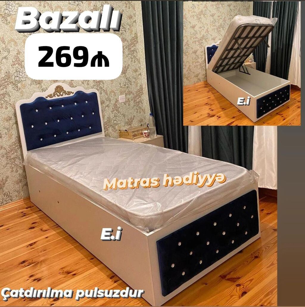 Bazalı tək nəfərlik çarpayı - Qiymət: 269₼ (şəkildə göstərilib) — Yataqlar, Sumqayıt