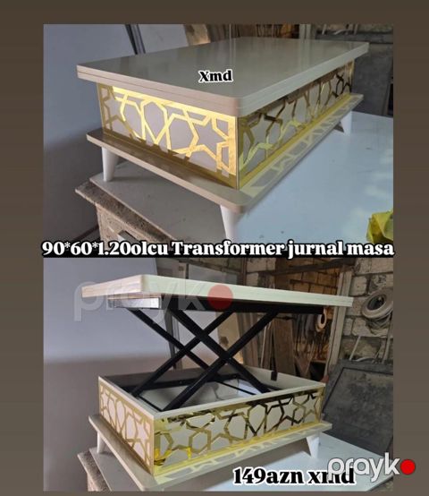 Transformer jurnal masa – ölçü: 90×60×1.200 (qaldırılan hündürlük) — Bakı