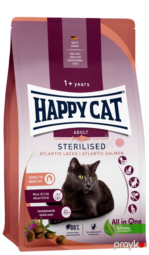Quru pişik yemi Happy Cat Sterilised Adult Atlantic Salmon Atlantik Lachs, 1 kq — Bakı