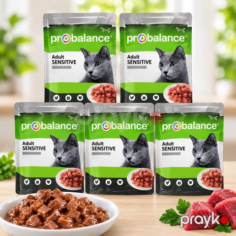 Nəm pişik yemi dəsti Probalance 85 q jeledə tikələr, 5əd — Bakı
