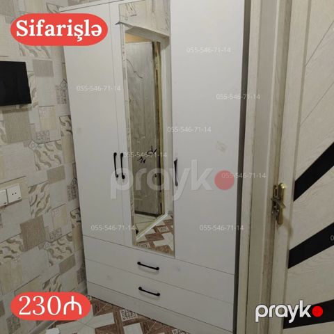 Düz dolab, Mətbəx üçün, Paltar üçün, Açılan, Korpuslu, 3 qapılı — Bakı