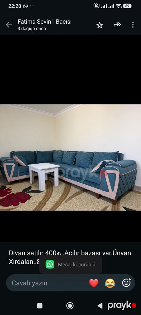 Divan satılır 400₼. Açılır bazası var.Ünvan Xırdalan. 8187. Fatimə99 — Bakı