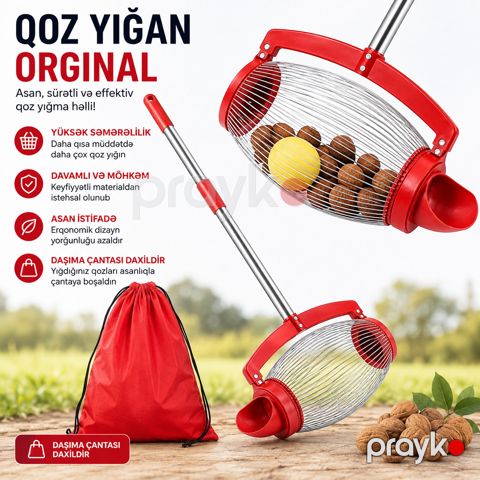Qoz toplayıcısı universal alüminium/paslanmayan polad/plastik gümüşü-qırmızı