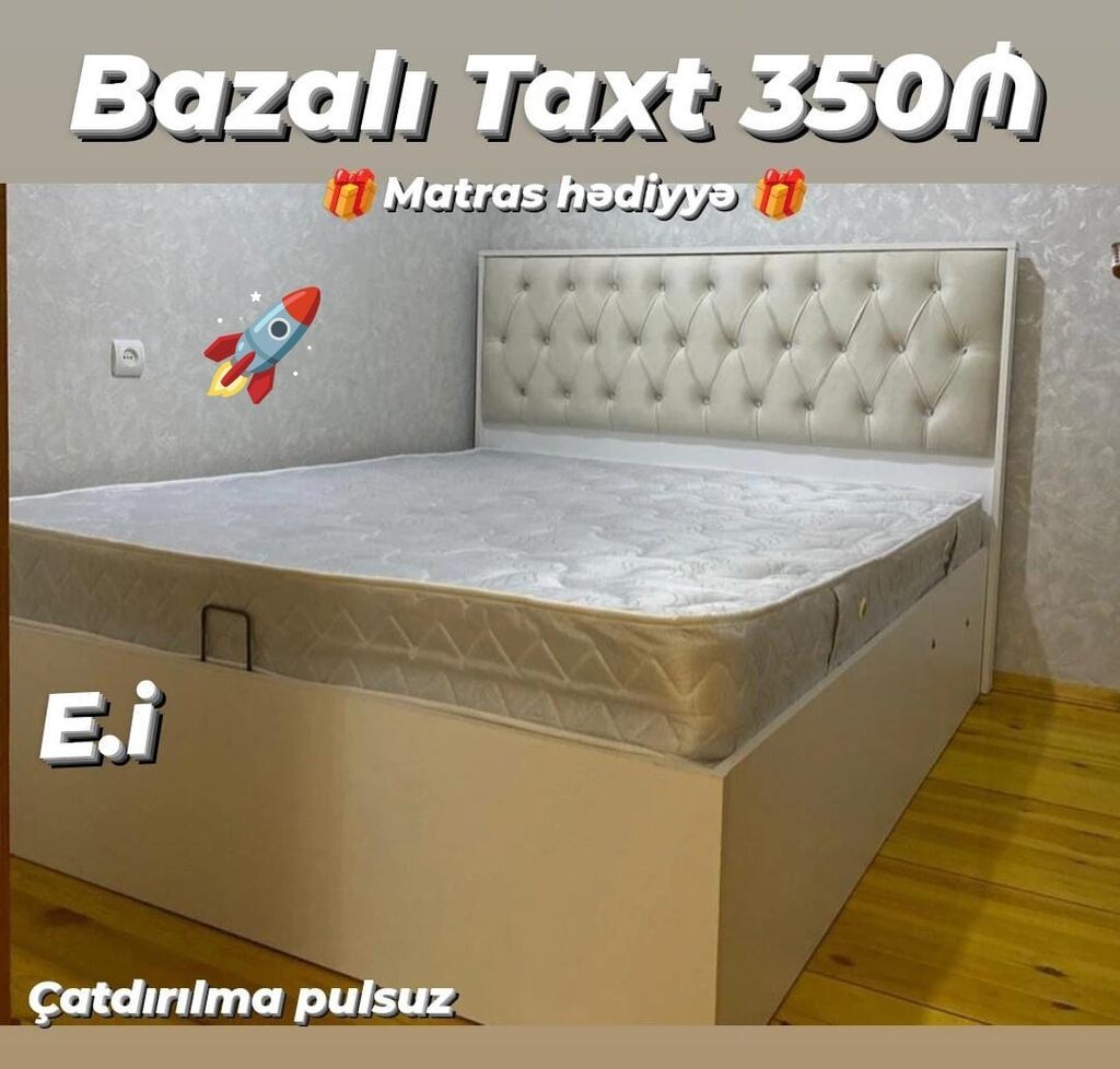 Bazalı taxt – 350₼ - Elegant, düyməli başlıq dizaynı - Geniş bazalı — Yataq otağı mobilya dəstləri, Digah