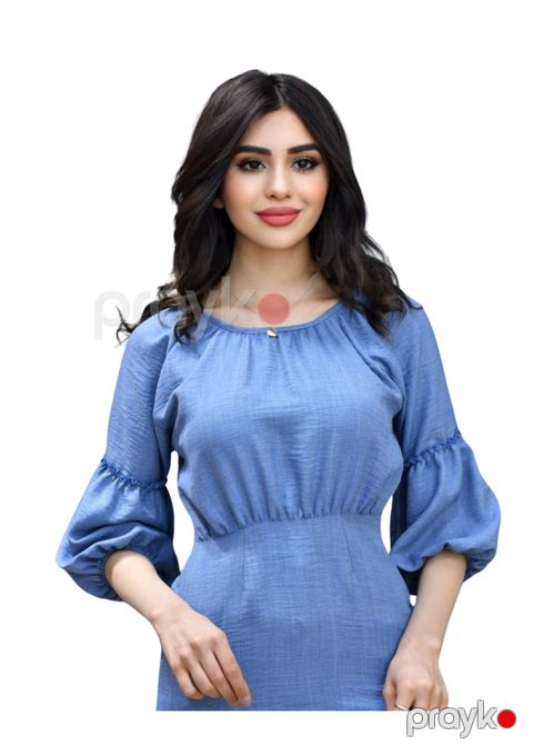Qadınlar üçün uzunqol bluz Vetex Vetex_1, mavi, kətan, ölçü 42 — Bakı