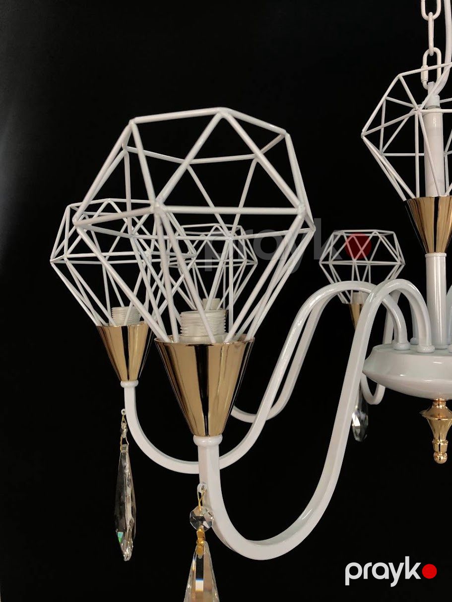Asma çilçıraq Şəms Aydınlatma 85020-8, 8 lampalı, ağ/qızılı, metal/kristal, 75x65 sm - 8129-8WT — Mallar, Bakı (2)