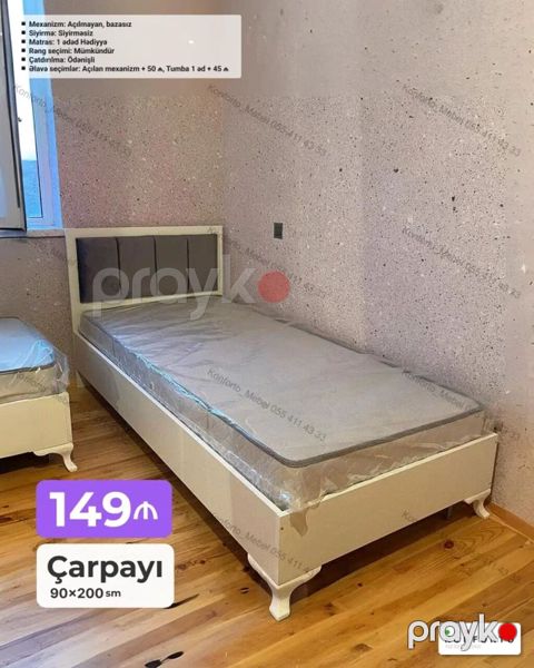 Tək nəfərlik çarpayı – 90×200 sm Rəng seçimi: mümkündür Mexanizm — Bakı