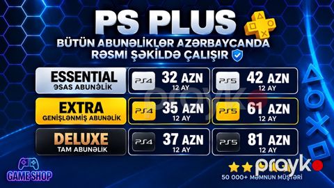 PS Plus abunəlik 12 aylıq Essential/Extra/Deluxe — Bakı