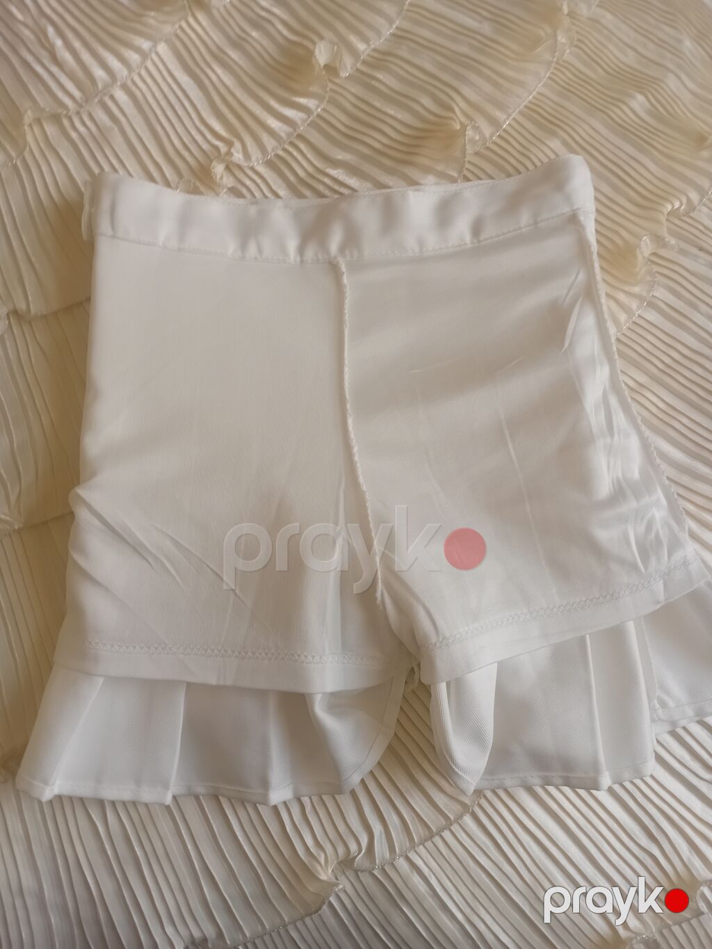 Ağ plisəli mini skirt-şort (skort) - Rəng: qar kimi ağ - Dizayn: ön — Ətəklər, Digah (3)